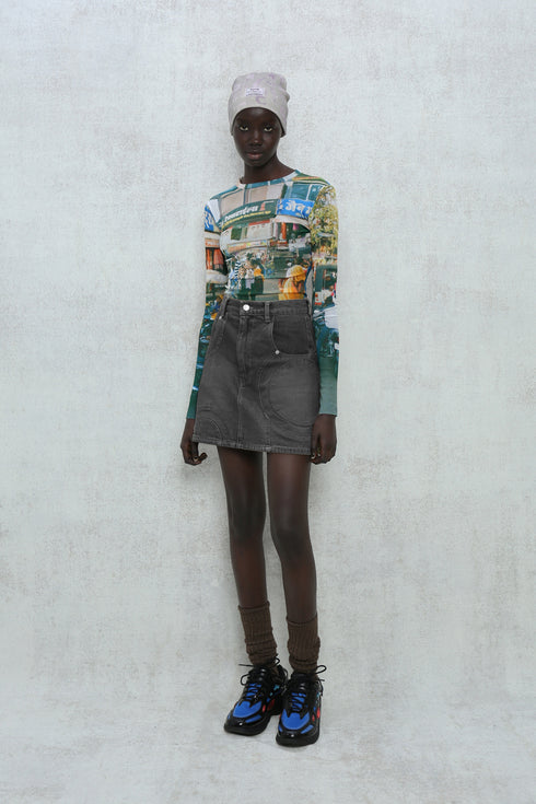 CIRCLE CUT-OUT MINI SKIRT -BLACK-